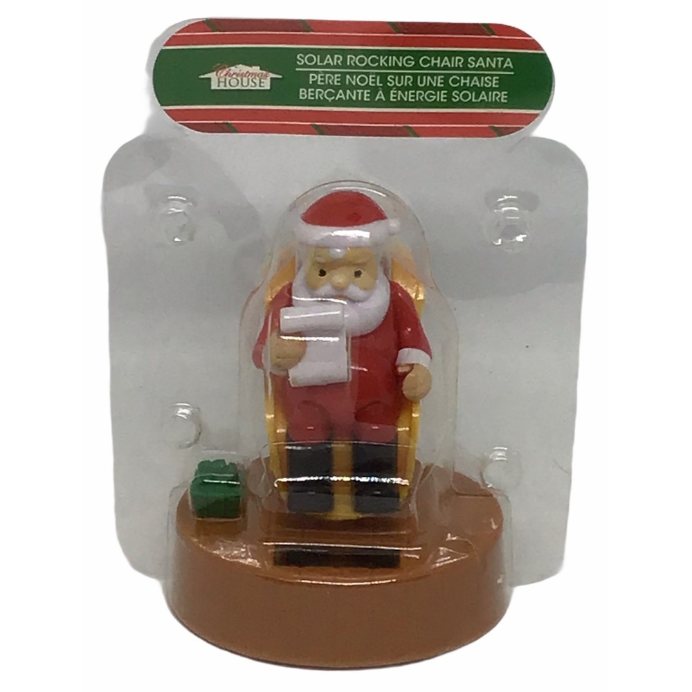 Solar Powered Christmas House Rocking Chair Santa Claus Reading List Sun NEW